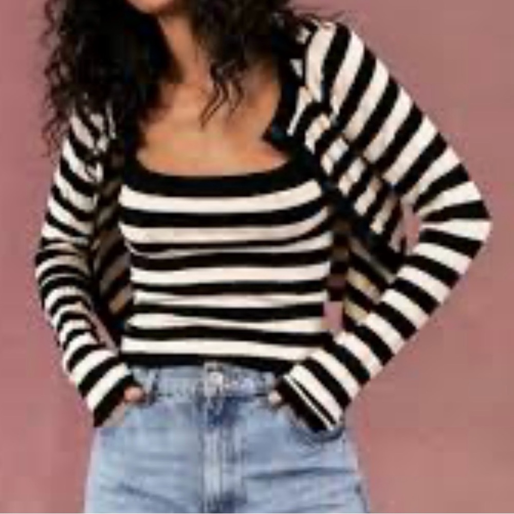 Posse Black and Cream Striped Chloe button down Cardigan size large